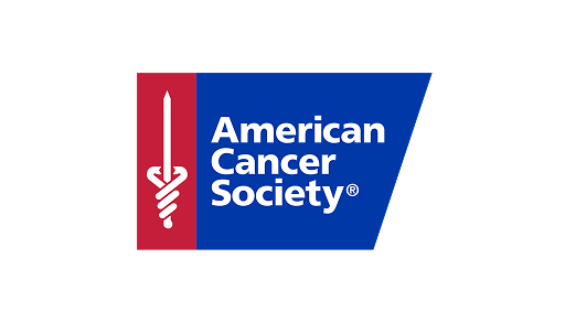 American Cancer Society® logo, red sword icon, blue text, on black.
