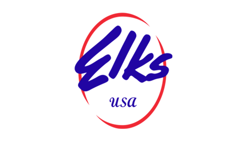 Blue "Elks USA" text in a red oval logo on a black background.
