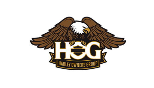 Bald eagle spreading wings, framing "HOG HARLEY OWNERS GROUP" logo.