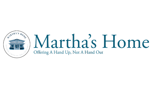 Martha's Home logo: 'Offering A Hand Up, Not A Hand Out' plus house emblem.