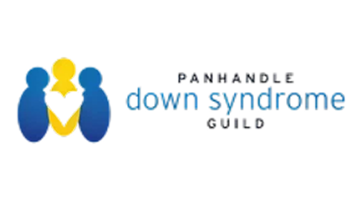 Logo for PANHANDLE down syndrome GUILD, three abstract figures.