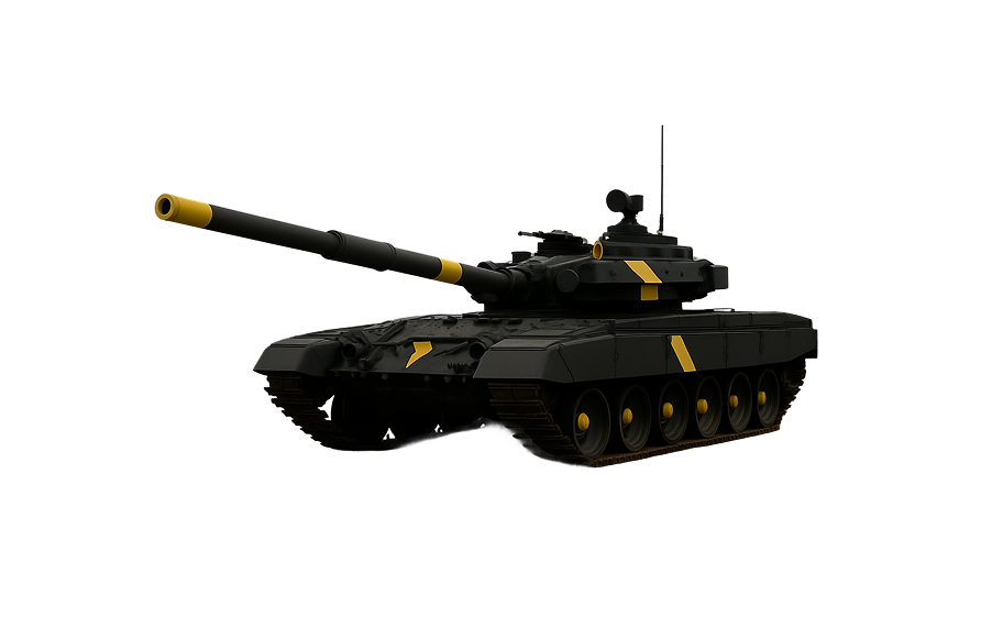Attorney Dean Boyd battle tank with yellow markings, centered on black background.